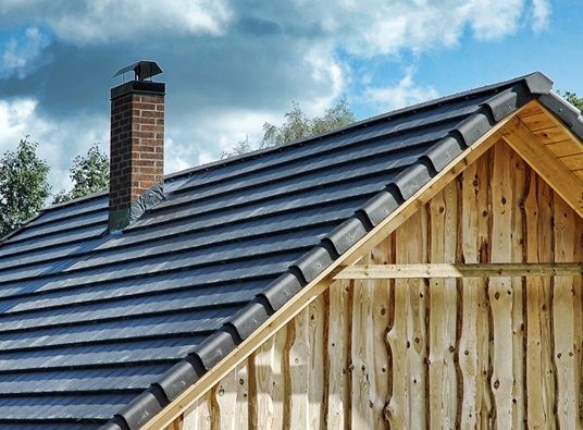 Dark blue shingles on a roof