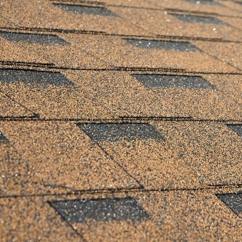close-up of a brown shingle roof