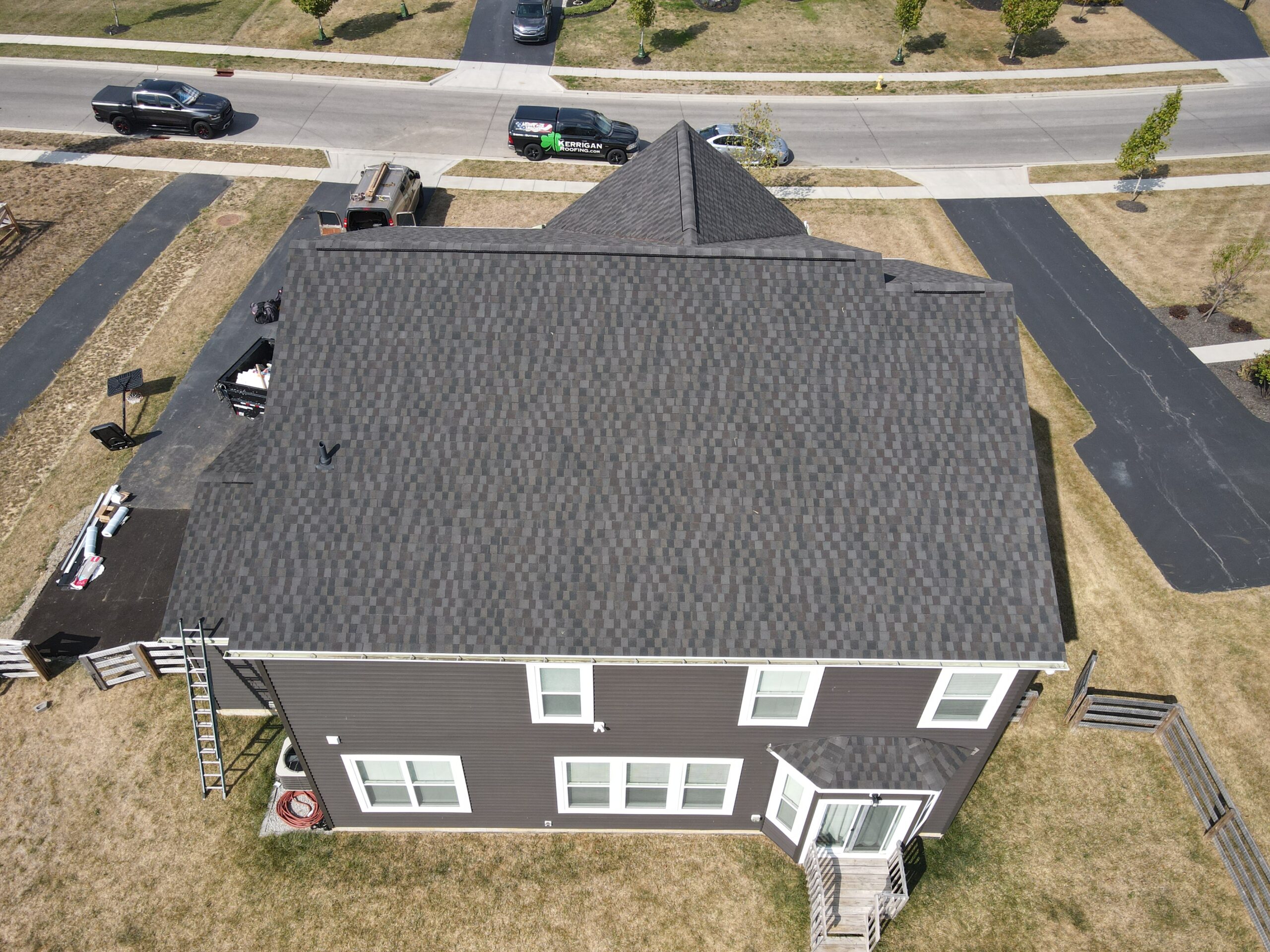 Kerrigan Roofing and Restoration crew completing a roof installation in Centerville, OH