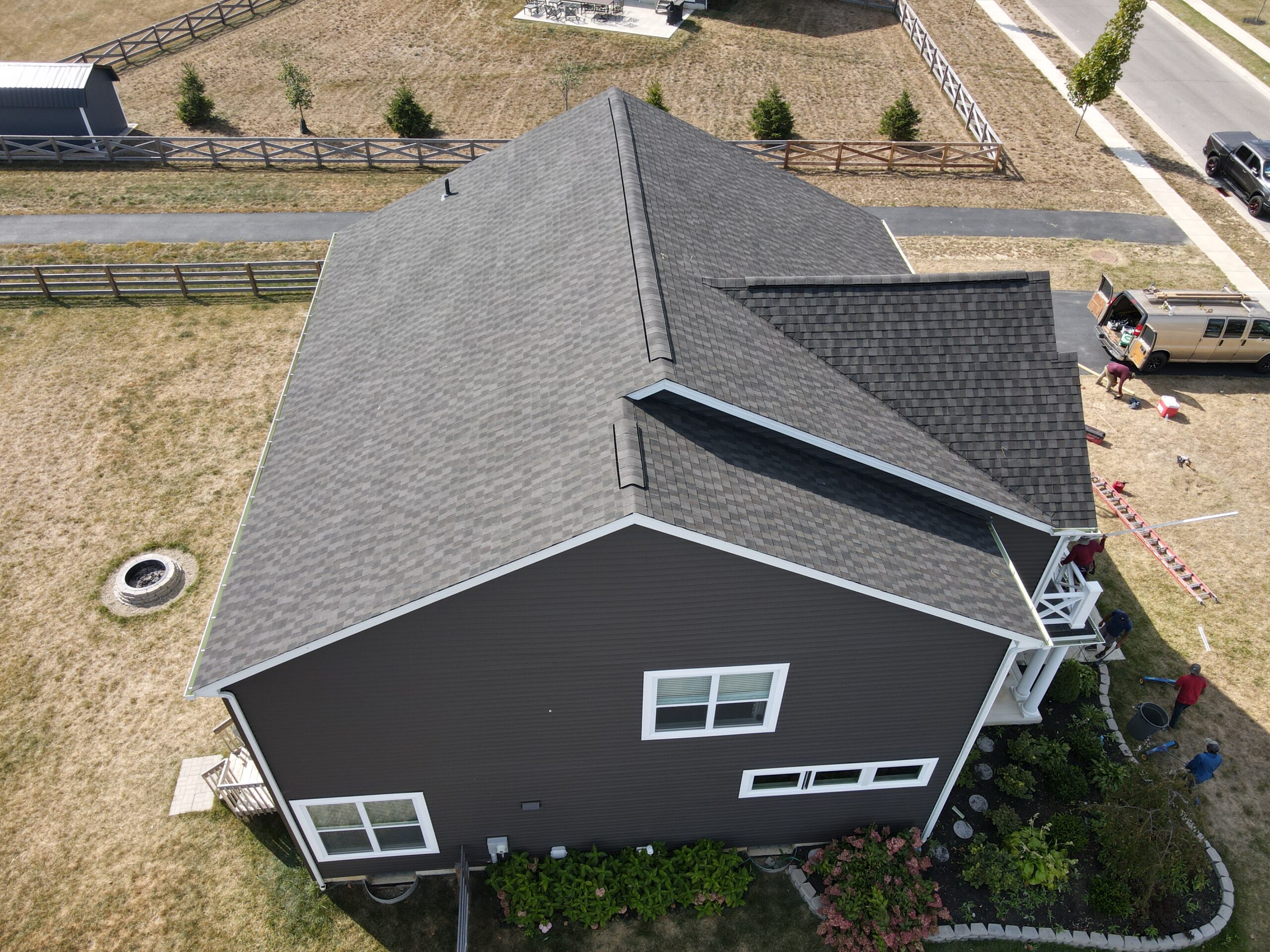 Kerrigan Roofing and Restoration crew completing a roof installation in Centerville, OH