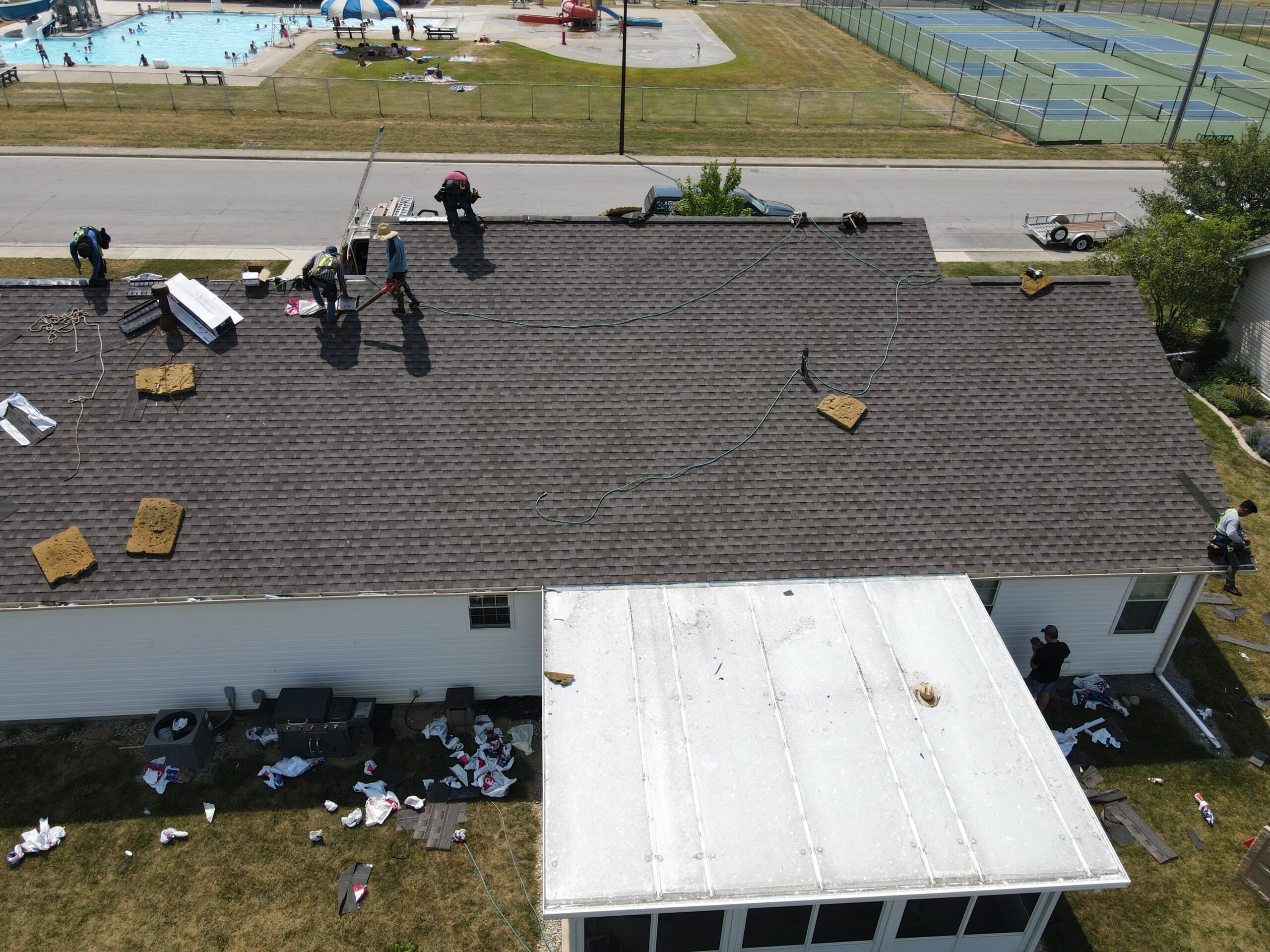 Professional roofing team working on residential roofing Dublin, OH